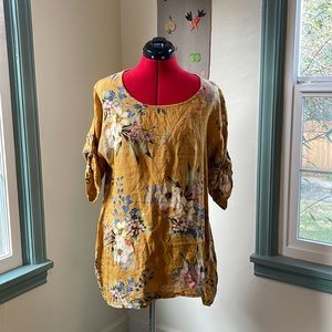 Mustard Yellow Floral Linen Tunic